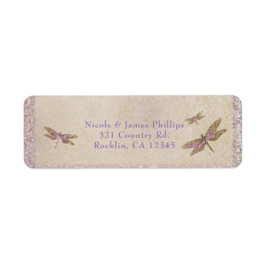 Purple & Gold Dragonflies Dragonfly Invitation Return Address Label