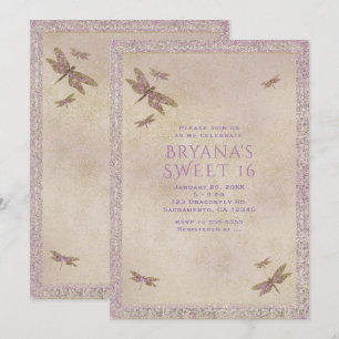 Purple & Gold Dragonflies Dragonfly Invitations
