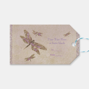 Purple & Gold Dragonflies Dragonfly Party Favour Gift Tags