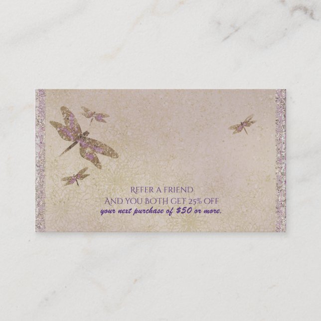 Purple & Gold Dragonflies Dragonfly Refer a Friend Referral Card (Front)