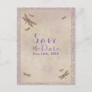 Purple & Gold Dragonflies Dragonfly Save the Date Announcement Postcard