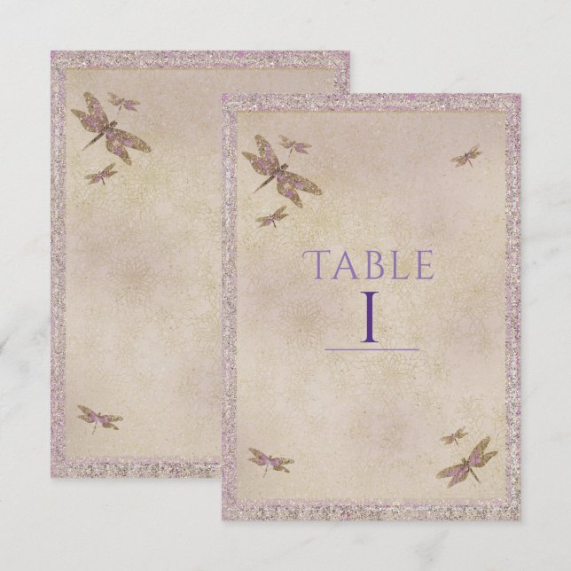 Purple & Gold Dragonflies Dragonfly Table Number (Front/Back)