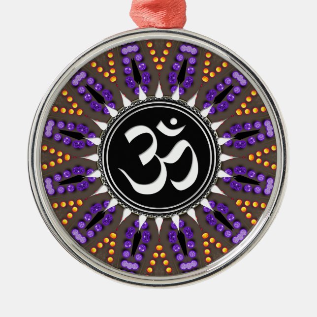 Purple Gold Earth OM Mandala Metal Tree Decoration (Front)