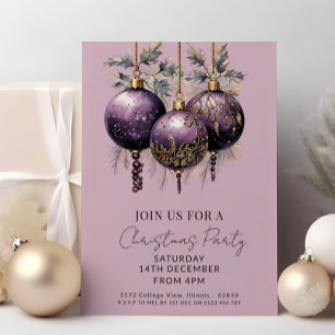Purple & Gold Elegant Christmas Party  Invitation