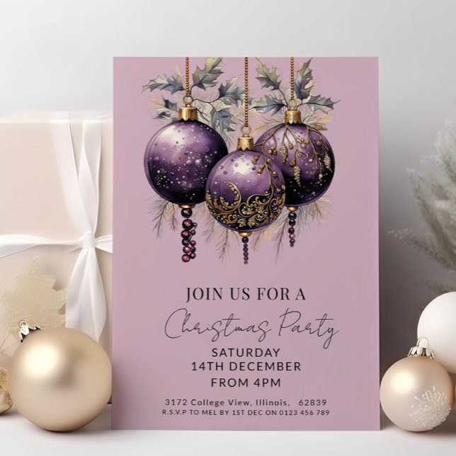 Purple & Gold Elegant Christmas Party  Invitation (Creator Uploaded)