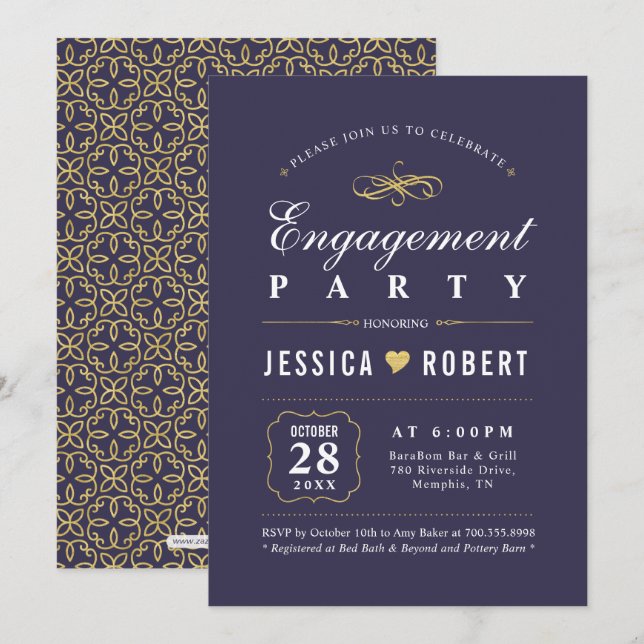 Purple & Gold | Elegant Engagement Party Invitation (Front/Back)