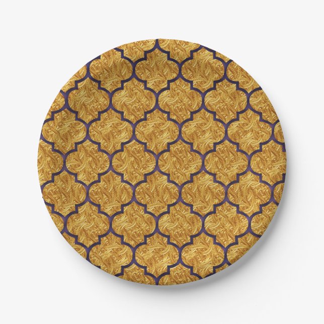 Purple Gold Elegant Royal Indian Party Wedding Paper Plate (Front)