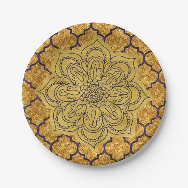 Purple Gold Elegant Royal Indian Party Wedding Paper Plate (Front)