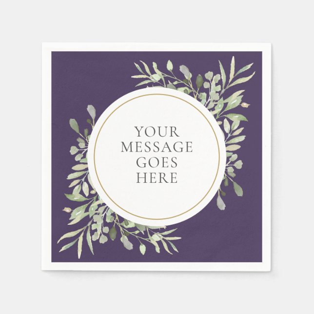 Purple Gold Eucalyptus Greenery Foliage Napkin (Front)