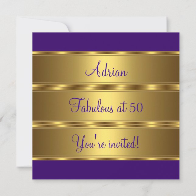 Purple & Gold Fabulous 50th Birthday Party 2 Invitation (Front)