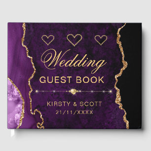 Purple & Gold Faux Glitter Agate Wedding  Guest Book