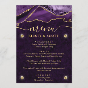 Purple & Gold Faux Glitter Agate Wedding Menu