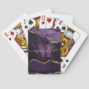 Purple & Gold Faux Glitter Marble Agate Playing Cards