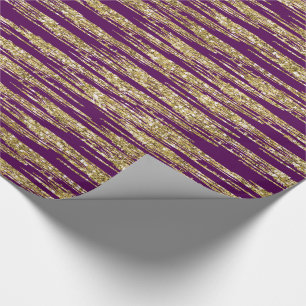 Purple Gold Faux Glitter Stripes Wrapping Paper
