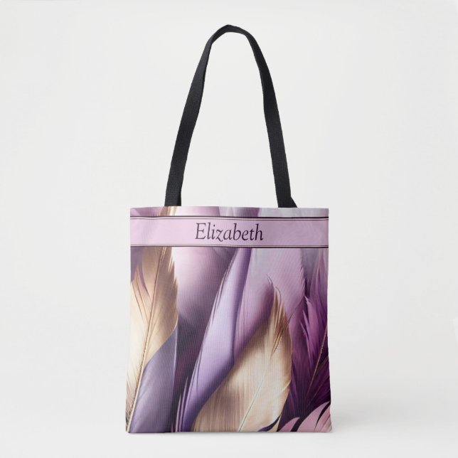 Purple & Gold Feathers Personalised Tote Bag (Front)