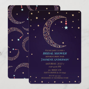 Purple Gold Filigree Moon Celestial Bridal Shower Invitation