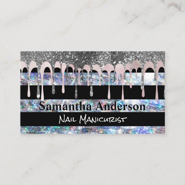 Purple Gold Flakes | Glitter Sequin | Striped Busi Business Card (Front)