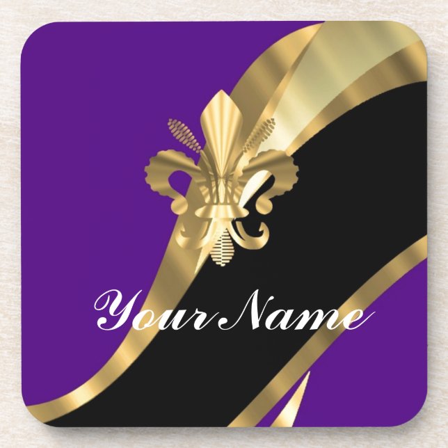 Purple & gold fleur de lys coaster (Front)