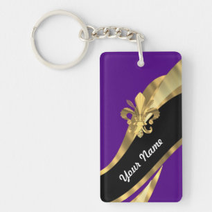 Purple & gold fleur de lys key ring