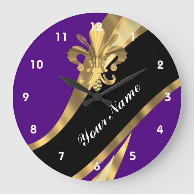 Purple & gold fleur de lys large clock (Front)