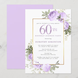 Purple Gold Floral 60th Birthday Surprise Party Invitation