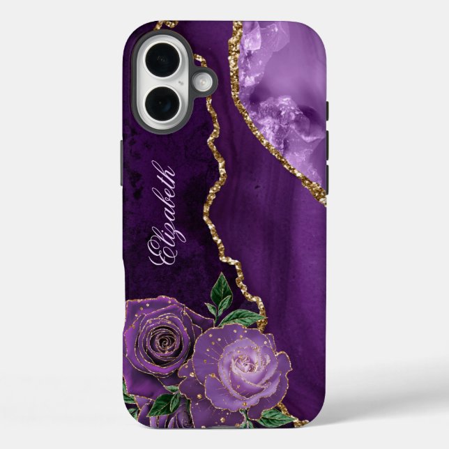 Purple Gold Floral Agate Monogram Case-Mate iPhone Case (Back)