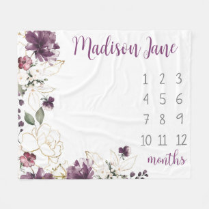 Purple Gold Floral Baby Milestone Blanket Girl