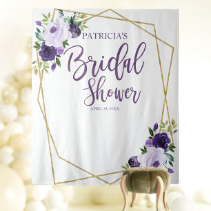 Purple Gold Floral Bridal Shower Backdrop Tapestry