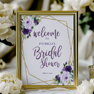 Purple Gold Floral Bridal Shower Welcome Poster