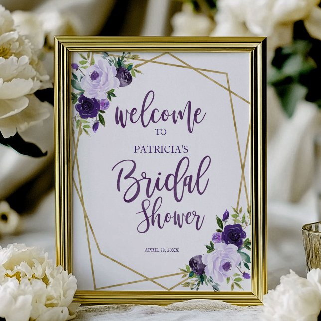 Purple Gold Floral Bridal Shower Welcome Poster (Creator Uploaded)