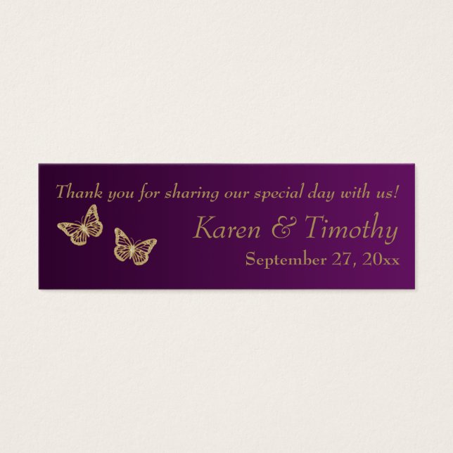 Purple, Gold Floral, Butterflies Wedding Favour Ta (Front)
