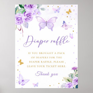 Purple Gold Floral Butterfly Diaper Raffle Sign
