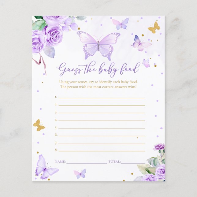 Purple Gold Floral Butterfly Guess The Baby Food (Front)