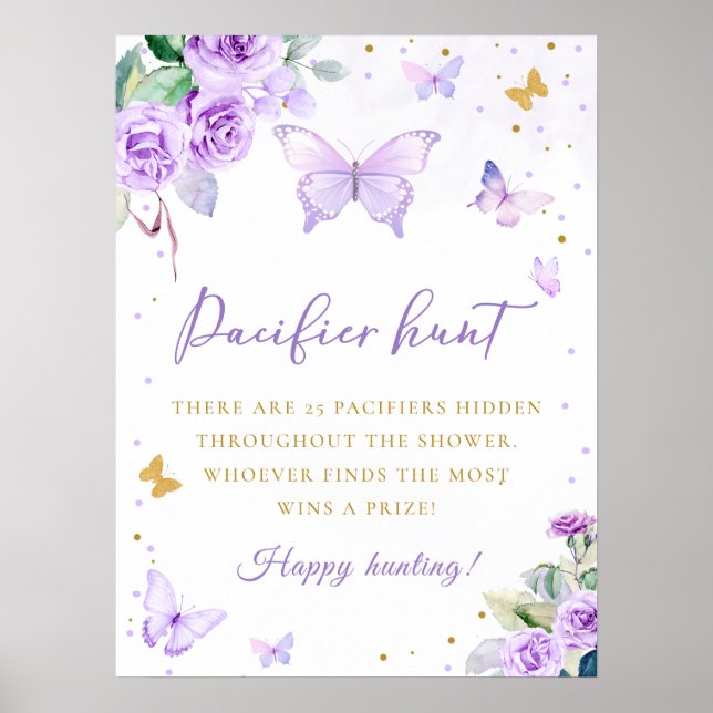 Purple Gold Floral Butterfly Pacifier Hunt Game Poster (Front)