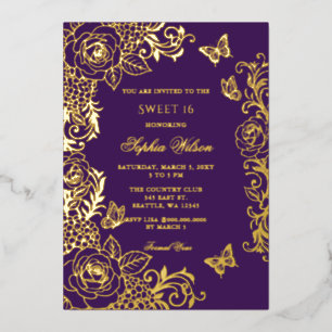 Purple Gold Floral Butterfly Sweet 16