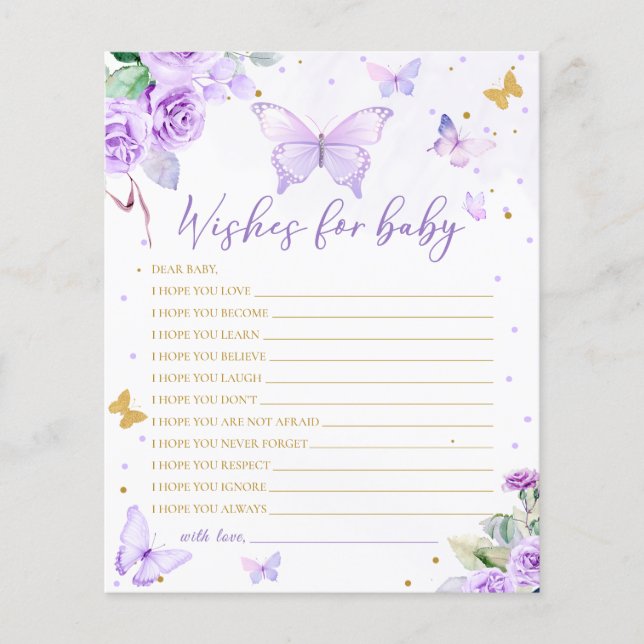 Purple Gold Floral Butterfly Wishes For Baby (Front)