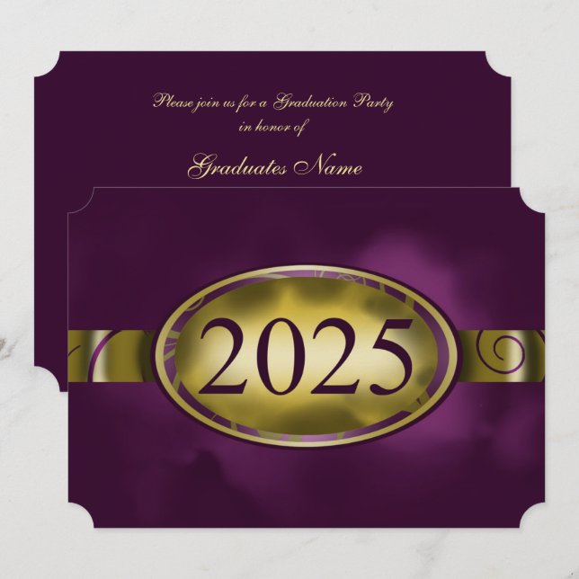 Purple Gold Floral Button 2025 Graduation Party Invitation (Front/Back)