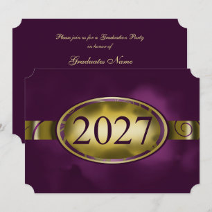Purple Gold Floral Button 2027 Graduation Party Invitation
