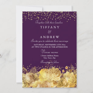 Purple & Gold Floral Elegant Wedding Invite
