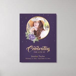 Purple Gold Floral Funeral Welcome Sign