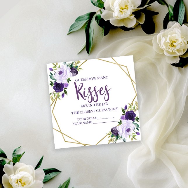 Purple Gold Floral Guess How Many Kisses Cards (Creator Uploaded)