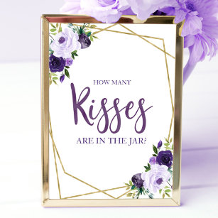 Purple Gold Floral How Many Kisses Sign