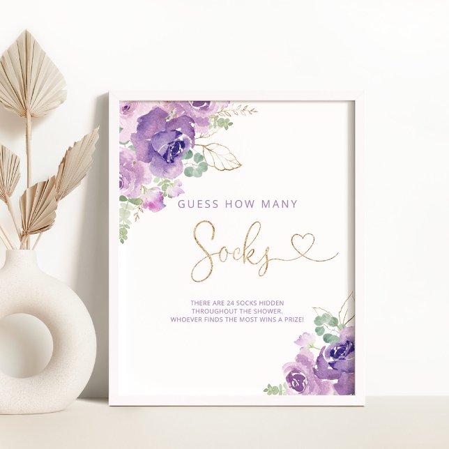Purple gold floral How many socks baby shower game Poster (Creator Uploaded)