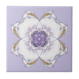Purple, Gold Floral-Look Fractal Art Lavender Tile