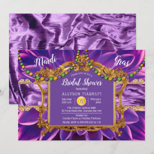 Purple Gold Floral Mardi Gras Bridal Shower Invitation