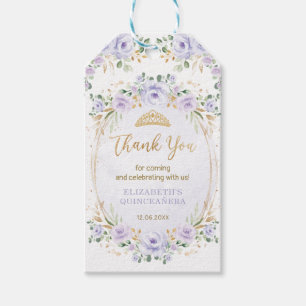 Purple Gold Floral Quinceañera Birthday Favours Gift Tags