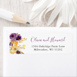 Purple Gold Floral Return Address Label