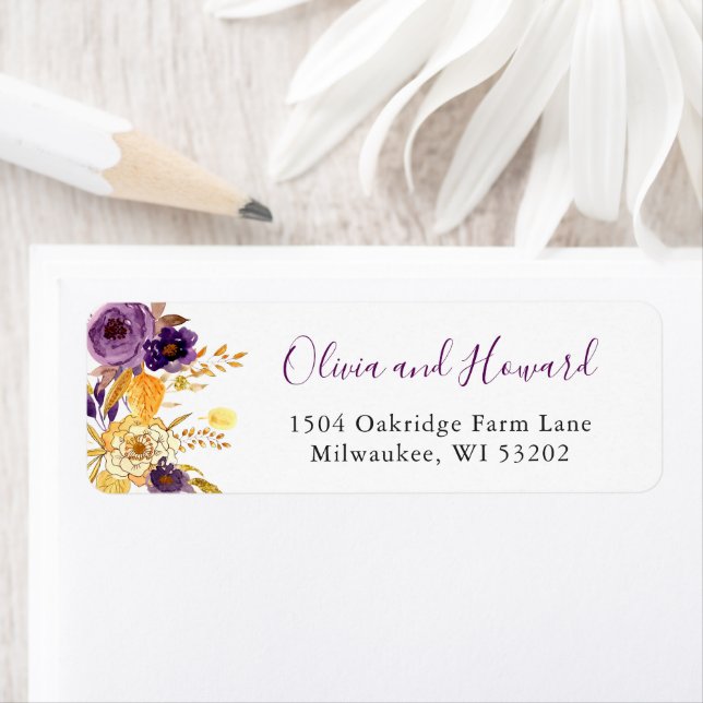 Purple Gold Floral Return Address Label (Insitu)