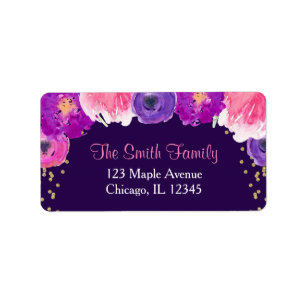 purple gold floral return address labels