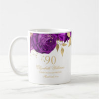 Purple Gold Floral Rose 90th Birthday